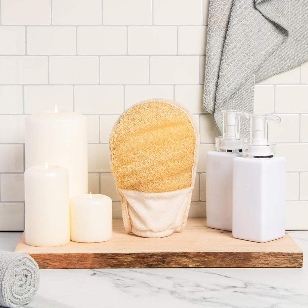 100% Natural Exfoliating Loofah Mitt, a Shower Loofah Glove Crafted with Eco-Friendly Egyptian Loofa, Lufas for Women and Men, Luffa Bath Sponge Exfoliator Skin Wash, Cream