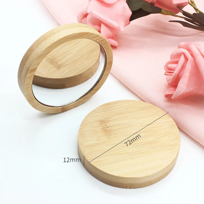 Mini Wooden Makeup Mirror Portable Small round Mirror Student Makeup Mirror Women Cosmetic Mirror Lady Travel Pocket Beauty Tool
