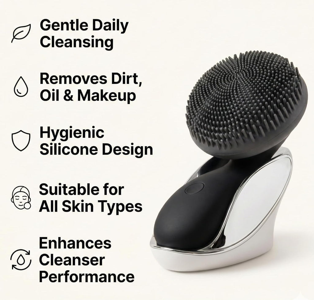 Tara Sonic Facial Cleansing Brush | Silicone Face Scrubber | Soft and Smooth Bristles Removes Dead Skin Cells and Makeup | for All Skin Types - Black