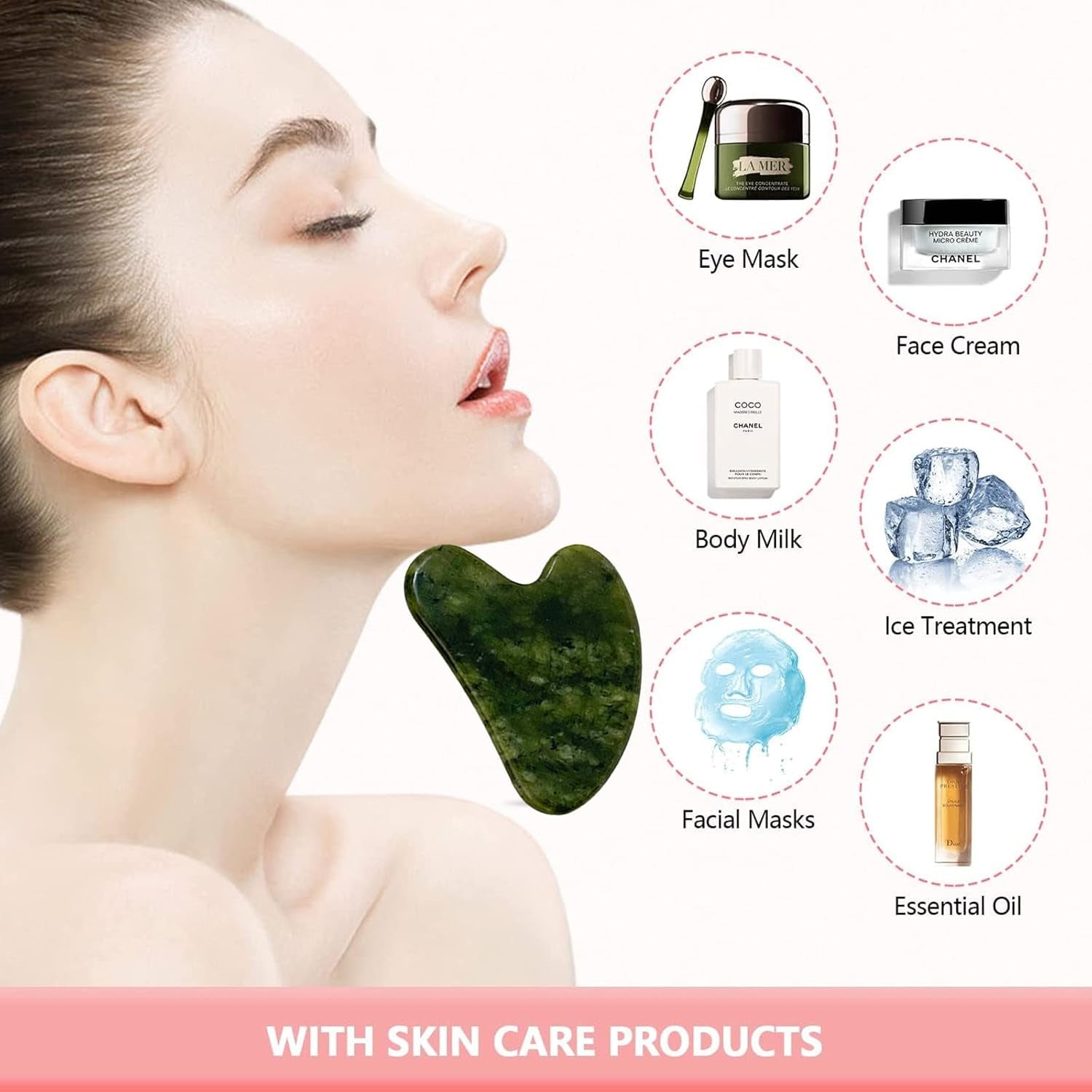 Gua Sha, Premium Gua Sha Facial Tools, Guasha Tool for Face Upgraded, Guasha Natural Jade Stone (Dark Green)