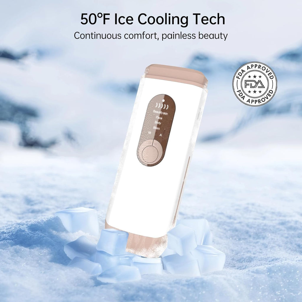 Laser Hair Removal,  Hair Removal Device with Ice Cooling Care Function, Visible Results in 2 Weeks, Laser Hair Removal for Women and Men Care Painless Safe Gentle at Home Full Body, White