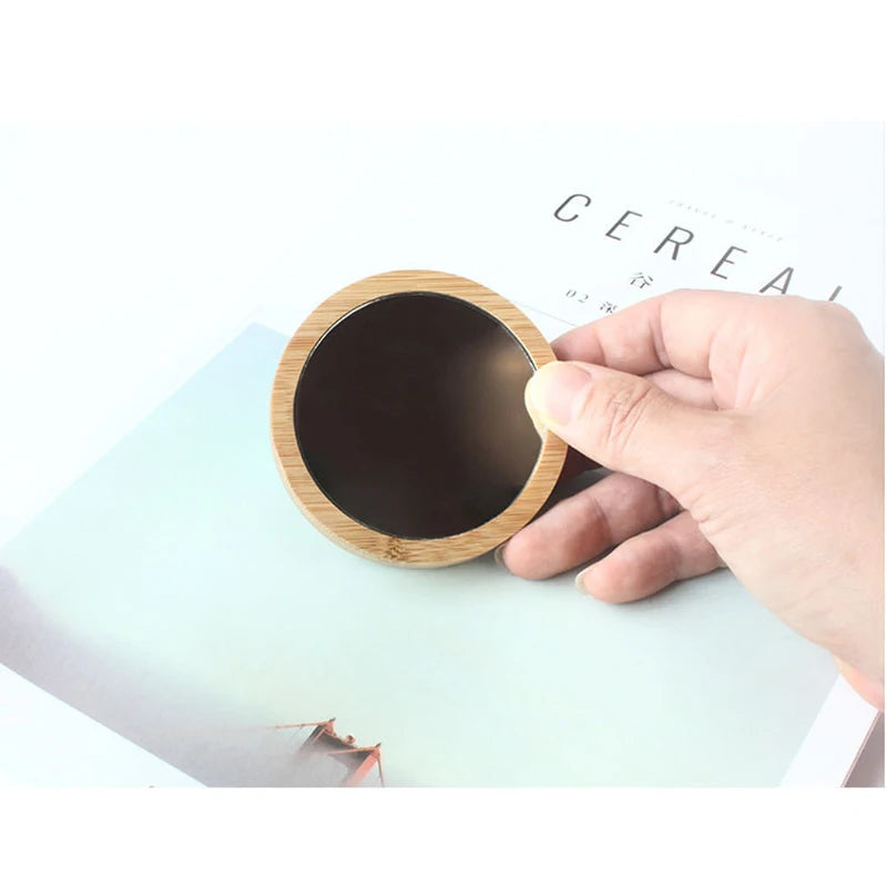 Mini Wooden Makeup Mirror Portable Small round Mirror Student Makeup Mirror Women Cosmetic Mirror Lady Travel Pocket Beauty Tool
