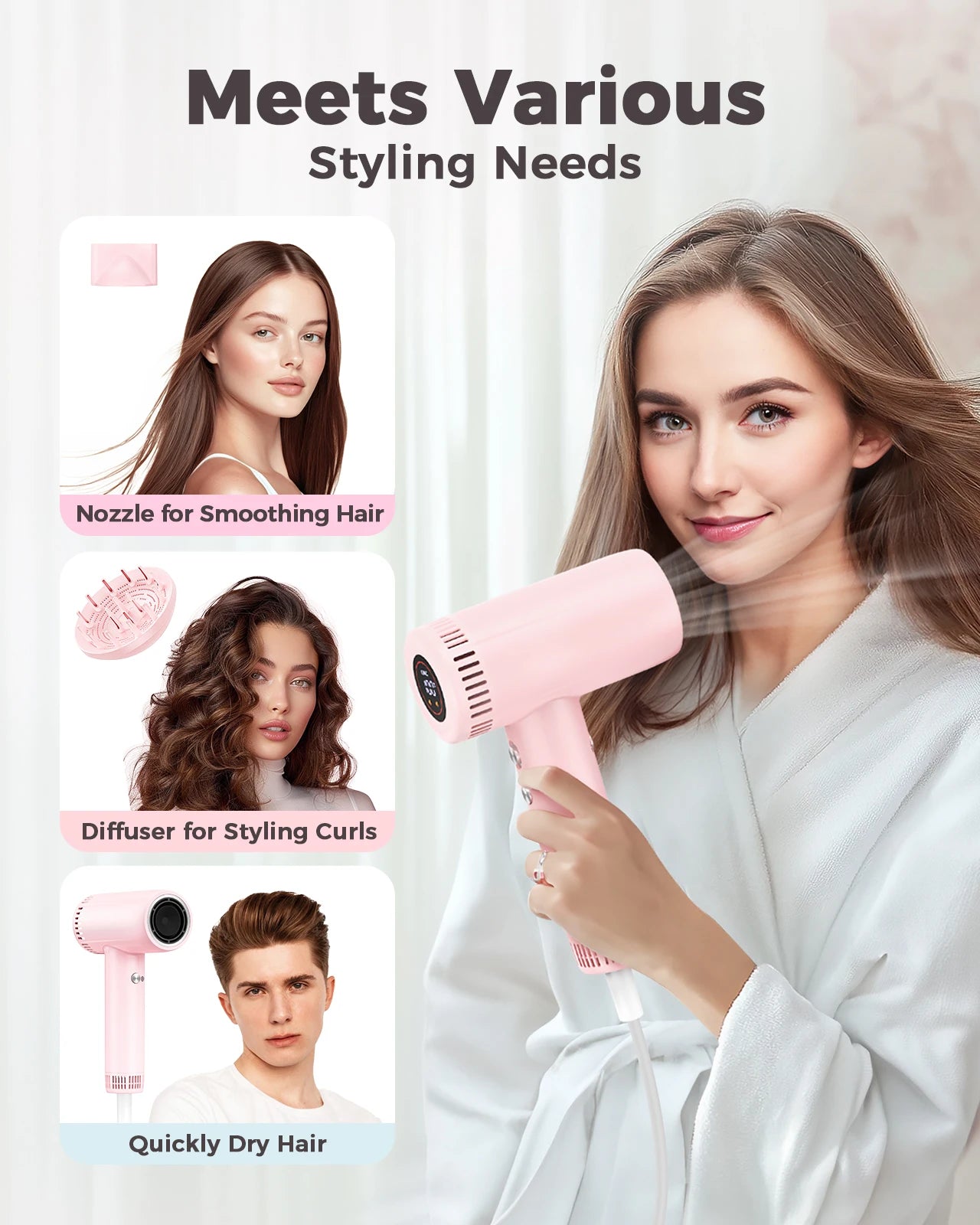 High Speed Rear-Intake Hair Dryer 160000RPM Brushless Cold Hot Silent Home Hair Dryer 500 Million Negative Ion Fast Dry Blower