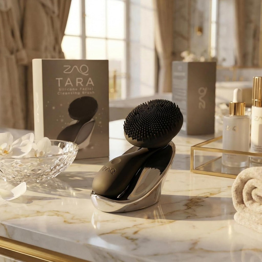 Tara Sonic Facial Cleansing Brush | Silicone Face Scrubber | Soft and Smooth Bristles Removes Dead Skin Cells and Makeup | for All Skin Types - Black