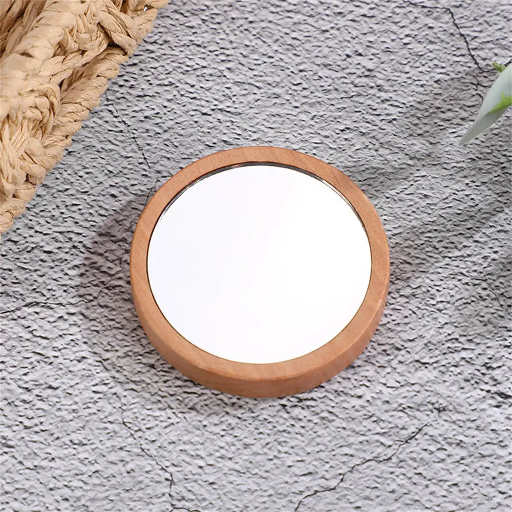 Mini Wooden Makeup Mirror Portable Small round Mirror Student Makeup Mirror Women Cosmetic Mirror Lady Travel Pocket Beauty Tool