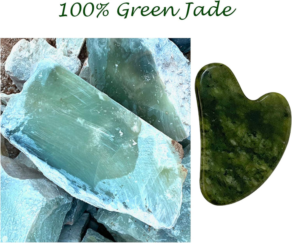 Gua Sha, Premium Gua Sha Facial Tools, Guasha Tool for Face Upgraded, Guasha Natural Jade Stone (Dark Green)