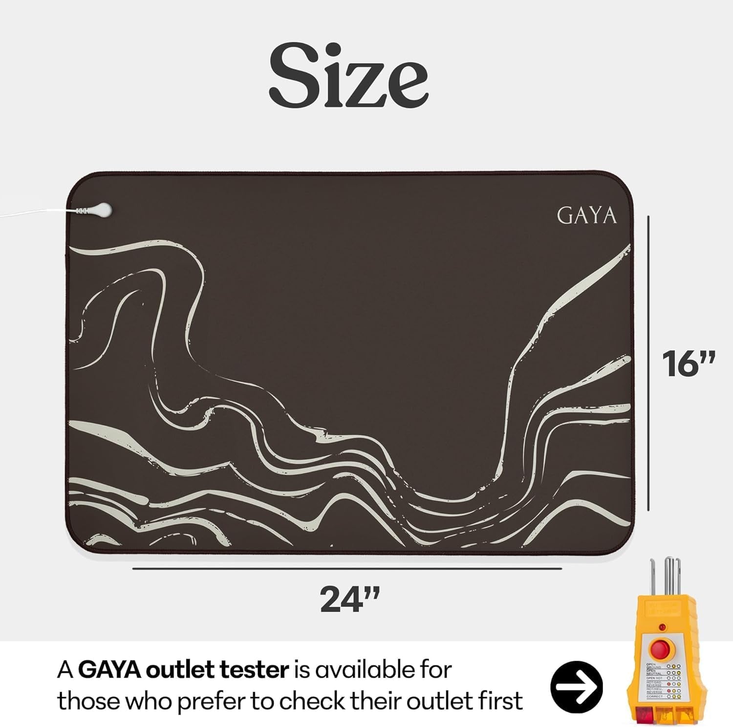 Grounding Mat for Feet, Sleep Improvement, Back Pain Relief, Muscle Relaxation & Stress, Including 15Ft Cord, 100K Ohm Resistor | Conductive Carbon | Earthing Pads for Bed Couch, Desk (24''X16'')
