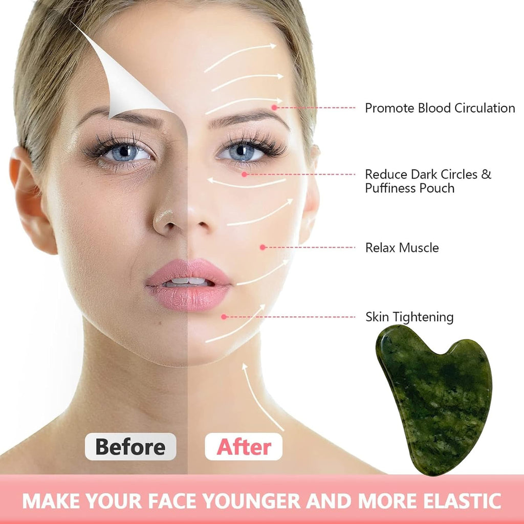 Gua Sha, Premium Gua Sha Facial Tools, Guasha Tool for Face Upgraded, Guasha Natural Jade Stone (Dark Green)