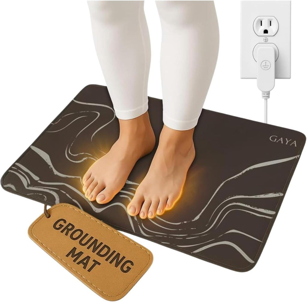 Grounding Mat for Feet, Sleep Improvement, Back Pain Relief, Muscle Relaxation & Stress, Including 15Ft Cord, 100K Ohm Resistor | Conductive Carbon | Earthing Pads for Bed Couch, Desk (24''X16'')