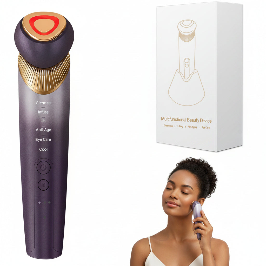 6-In-1 Age-Defying - Eye, Face & Neck Lift & Firm, 5-Color Light Therapy for Face with Microcurrent, Vibration, Heat & Cooling, Skin Care Tool for Youthful & Tightening Skin (Purple)