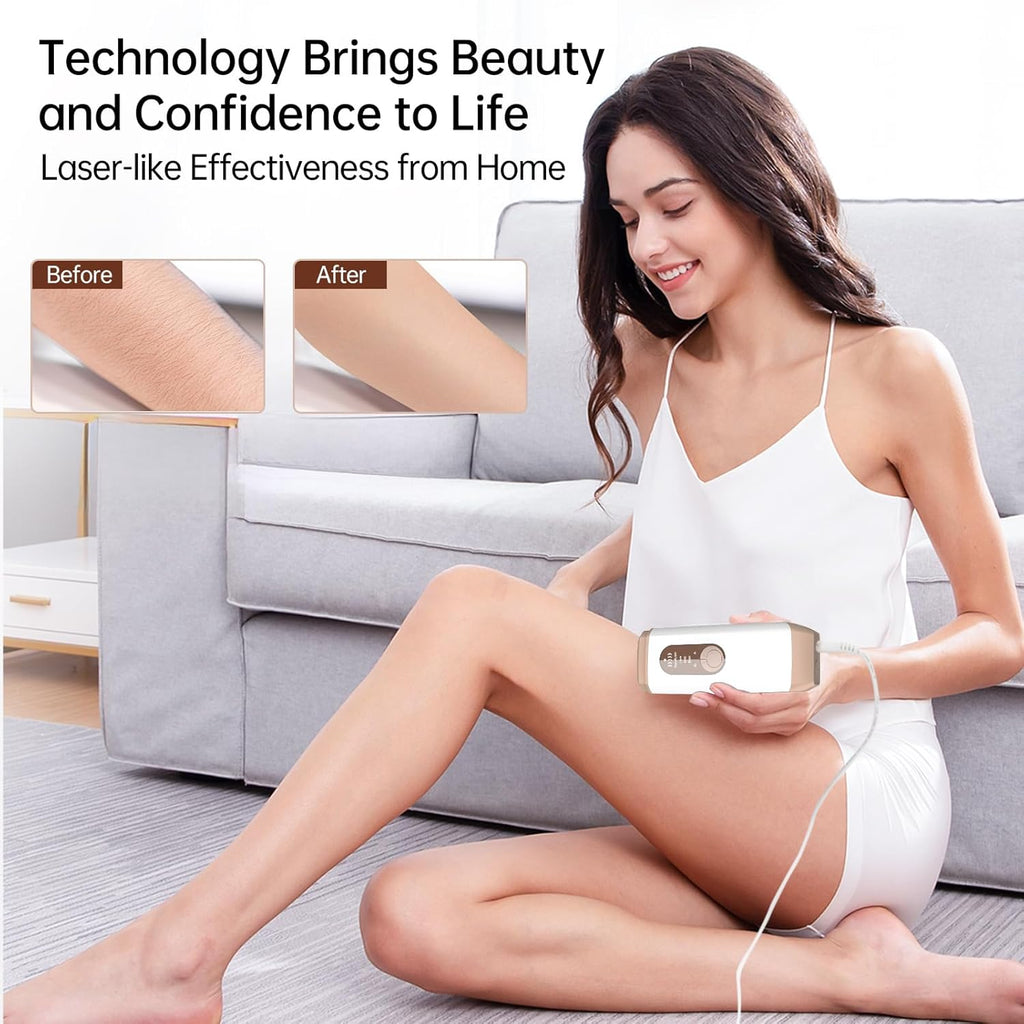 Laser Hair Removal,  Hair Removal Device with Ice Cooling Care Function, Visible Results in 2 Weeks, Laser Hair Removal for Women and Men Care Painless Safe Gentle at Home Full Body, White