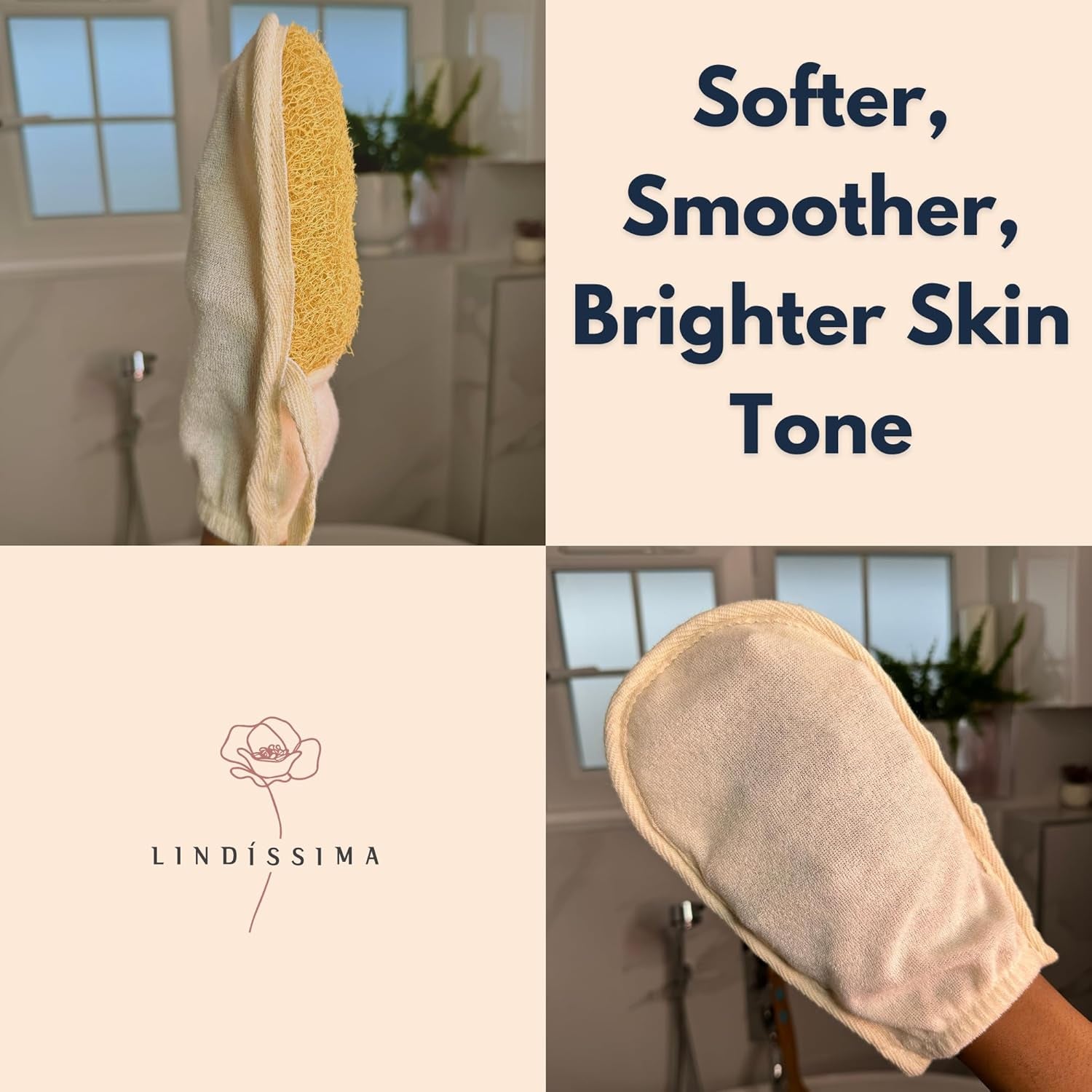 100% Natural Exfoliating Loofah Mitt, a Shower Loofah Glove Crafted with Eco-Friendly Egyptian Loofa, Lufas for Women and Men, Luffa Bath Sponge Exfoliator Skin Wash, Cream