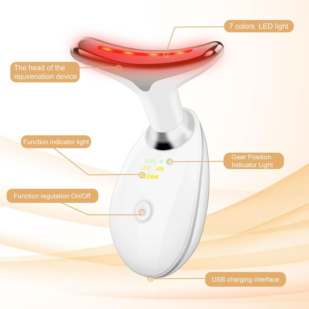 Face and Neck Massager,7 Color LED Facial Massager for Skin Care,Light Therapy for Face, Multifunctional Beauty Massager Tools