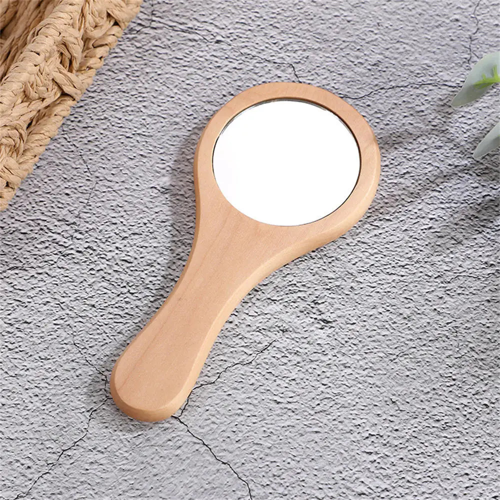 Mini Wooden Makeup Mirror Portable Small round Mirror Student Makeup Mirror Women Cosmetic Mirror Lady Travel Pocket Beauty Tool