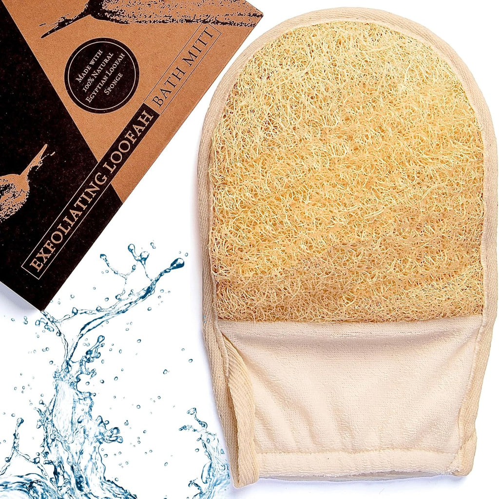 100% Natural Exfoliating Loofah Mitt, a Shower Loofah Glove Crafted with Eco-Friendly Egyptian Loofa, Lufas for Women and Men, Luffa Bath Sponge Exfoliator Skin Wash, Cream